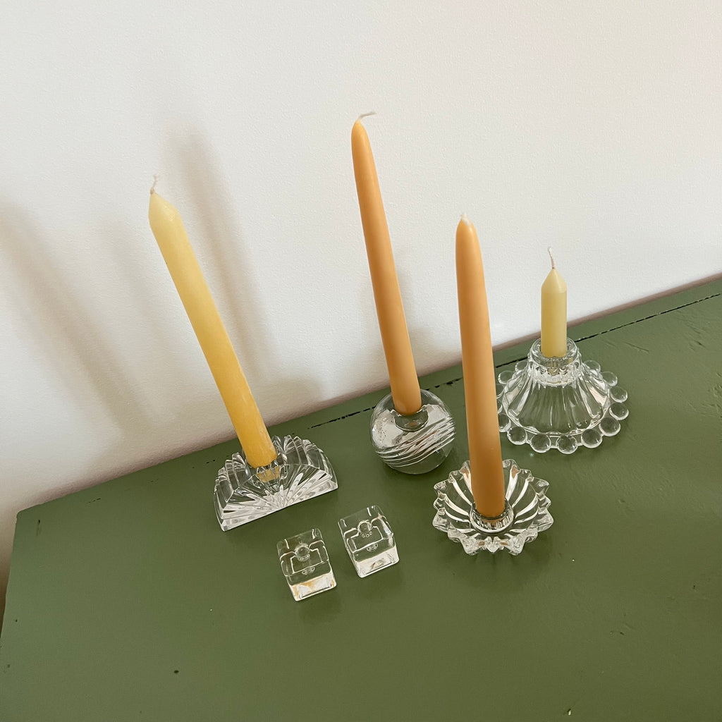 Vintage Glass Taper Candle Holders at Golden Rule Gallery