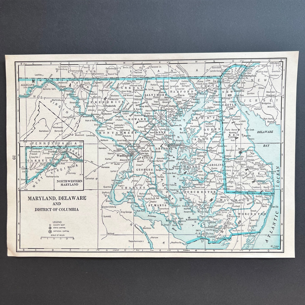 Vintage 1940 Census Map | Vintage Delaware Map | Vintage Washington DC Map | Vintage Maryland Map | Vintage Political Americana Decor | Golden Rule Gallery