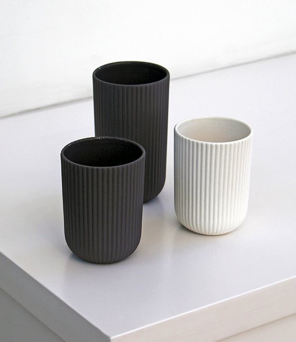 Latte Cup in Dark Grey | Archive Studio | Modern Clayware | Ribbed Texture | Golden Rule Gallery | Excelsior, MN