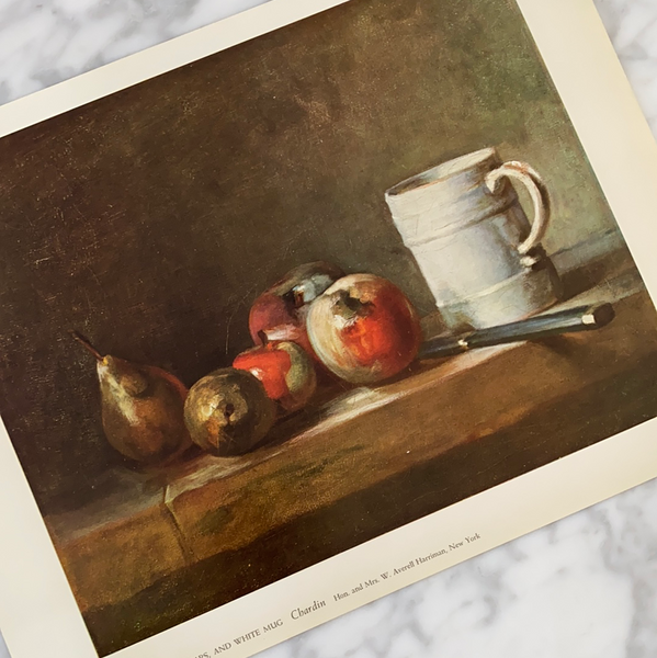 Vintage French Print | Still Life: Apples, Pears, and White Mug | 18th Century Painter | Jean-Baptiste-Simeon Chardin | Fall Decor | Art History | Golden Rule Gallery