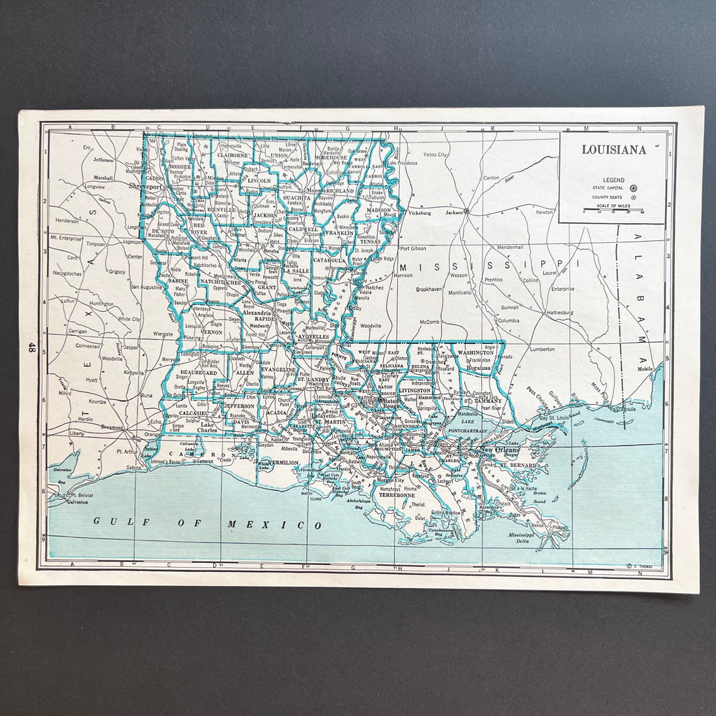 Vintage 1940s Louisiana State Census Atlas Map Art Print at Golden Rule Gallery in Excelsior, MN