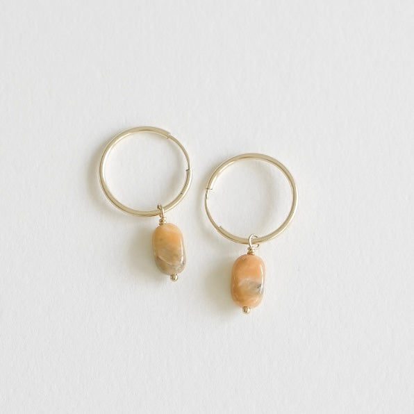 Peach Aventurine and Gold Hoop Earrings by Protextor Parrish 