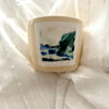 Cream Porcelain Cup by A MANO in MPLS with Hand Painted Blue and Green Seascape Landscape in Watercolor