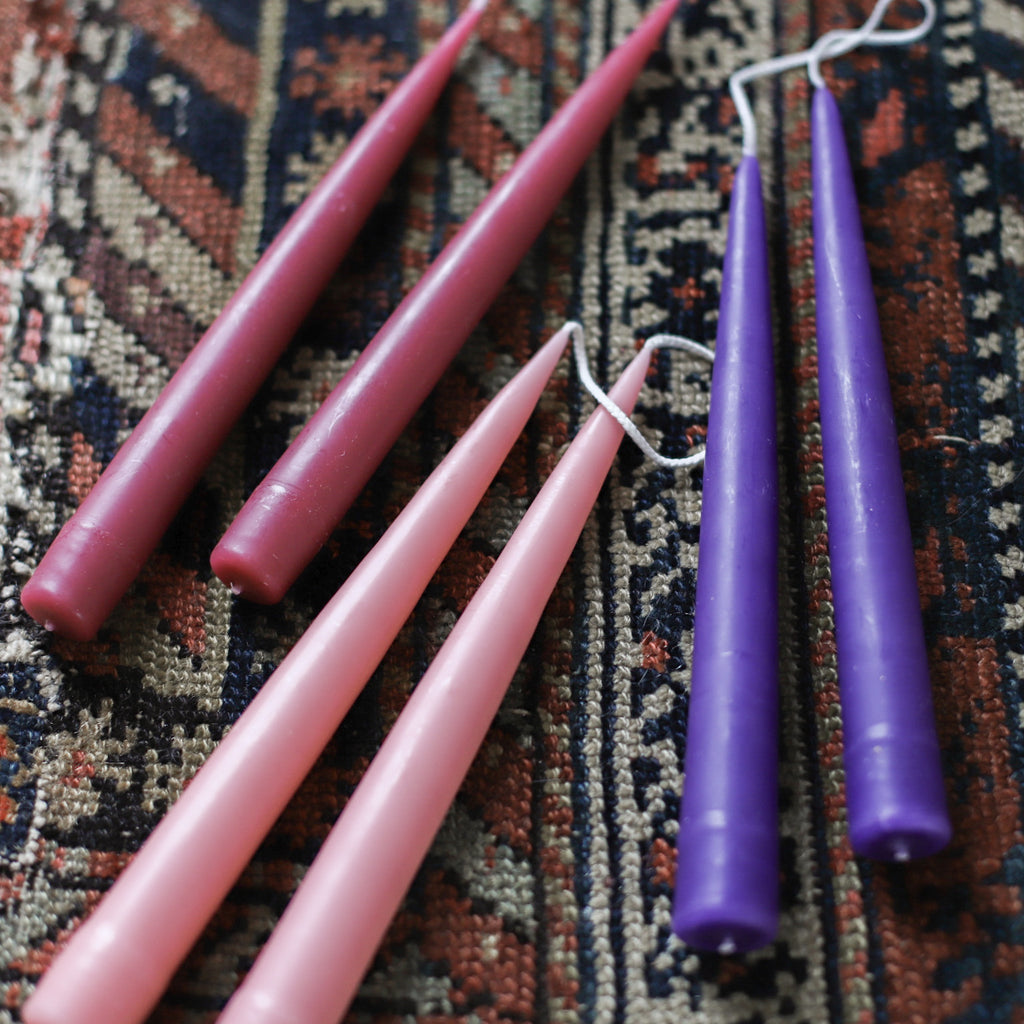Pair of Purple Taper Candles | Hand Dipped Taper Candles in Iris | Danica Designs | Golden Rule Gallery | Excelsior, MN