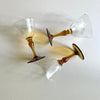 Vintage Etched Amber Tulip Stem Trio Set of Glassware 