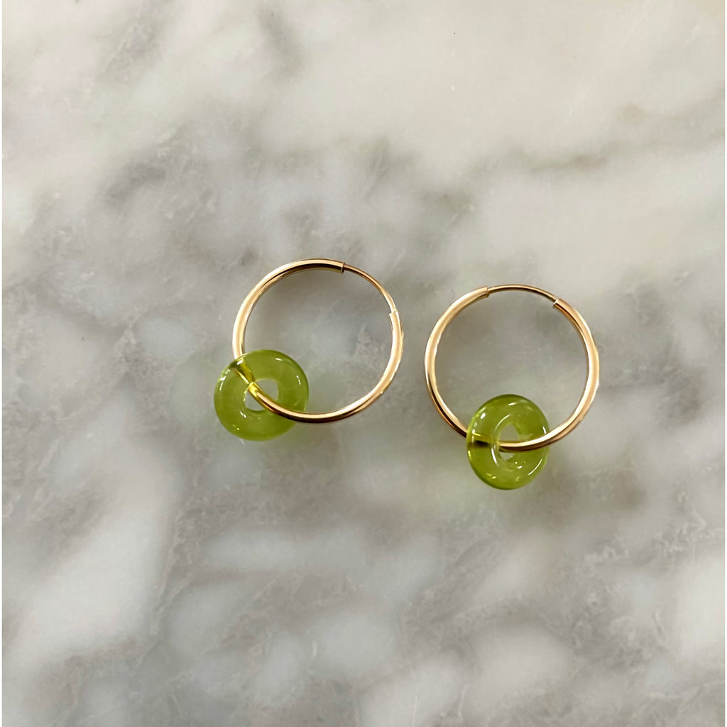 Handmade in Minnesota Green Looped Gold Hoop Earrings
