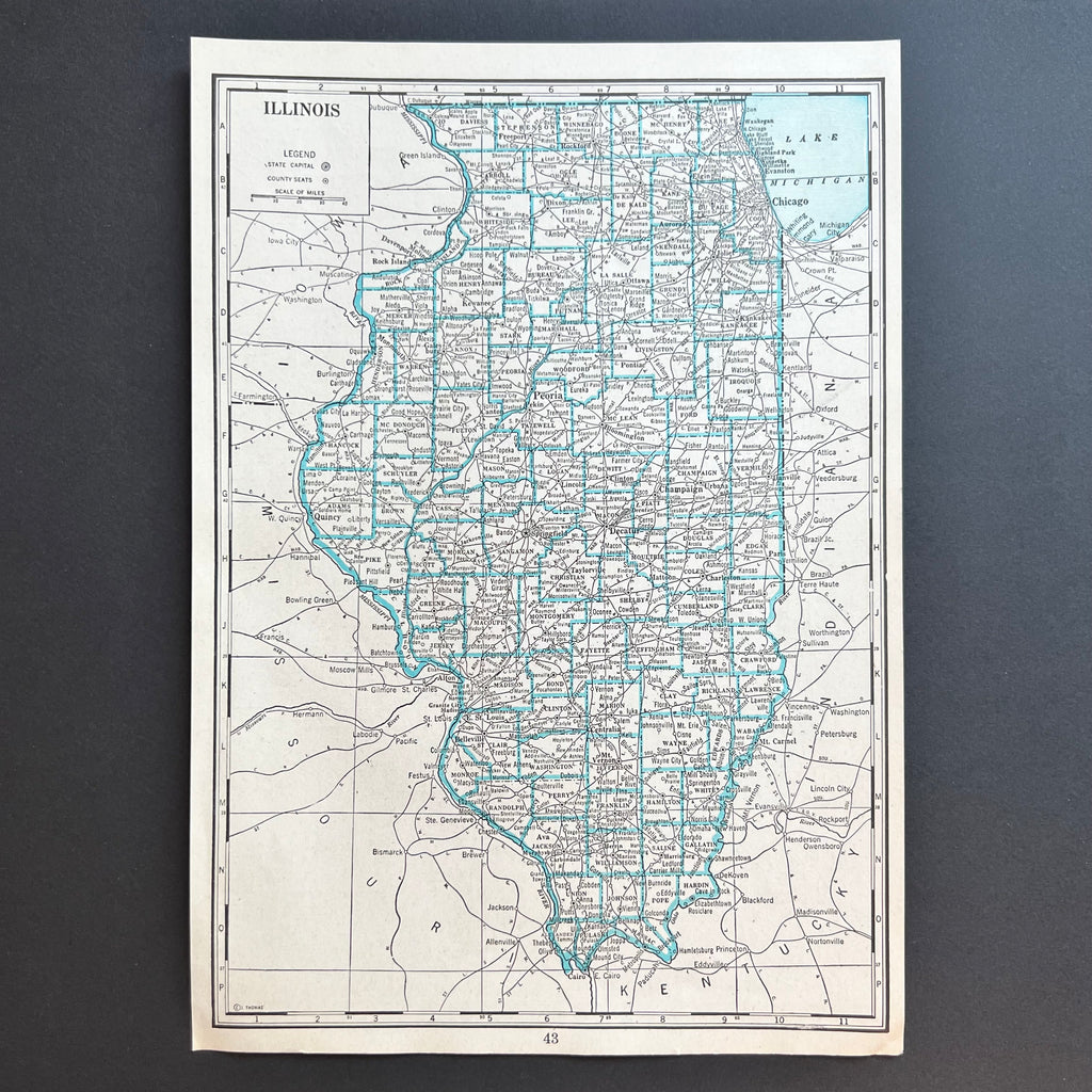Vintage 40s Illinois State Census Atlas Map Art Print at Golden Rule Gallery in Excelsior, MN