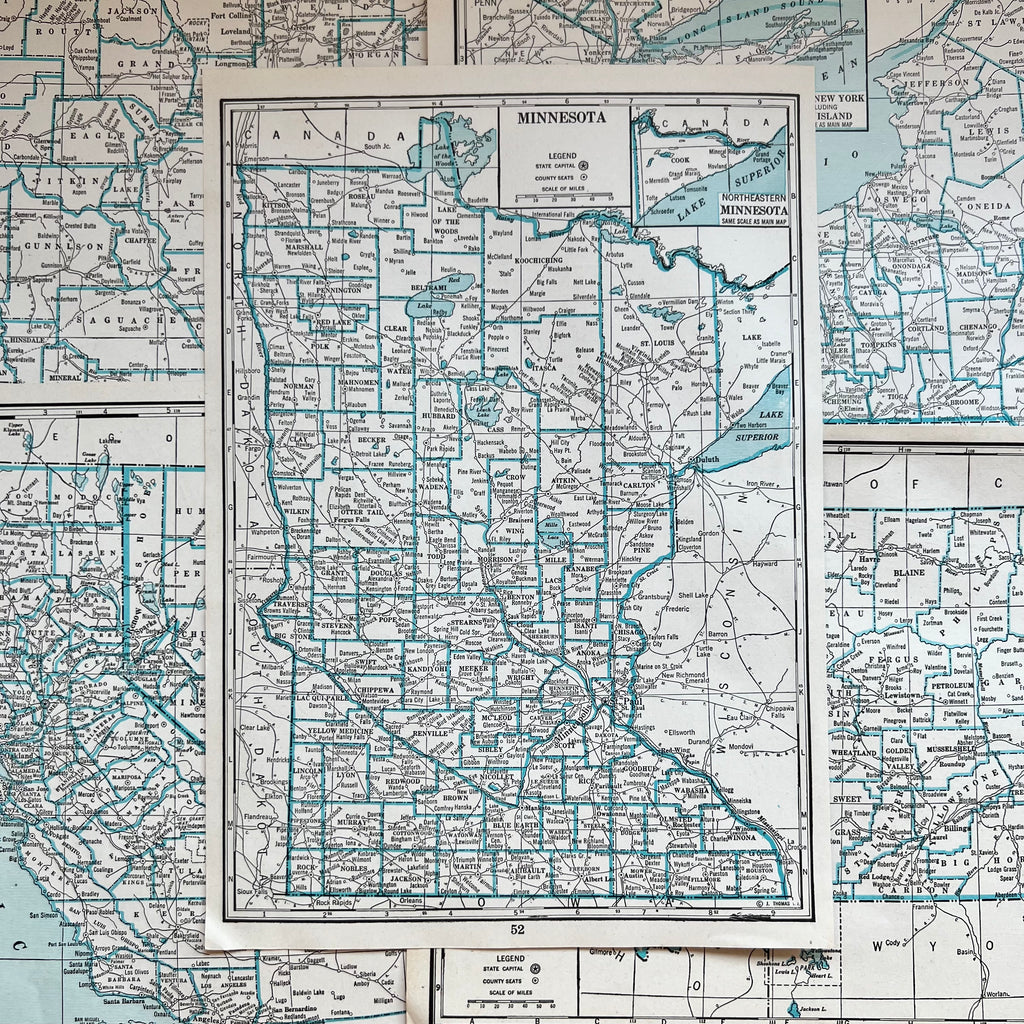 Vintage 1940s Census Atlas Map Print at Golden Rule Gallery in Excelsior, MN