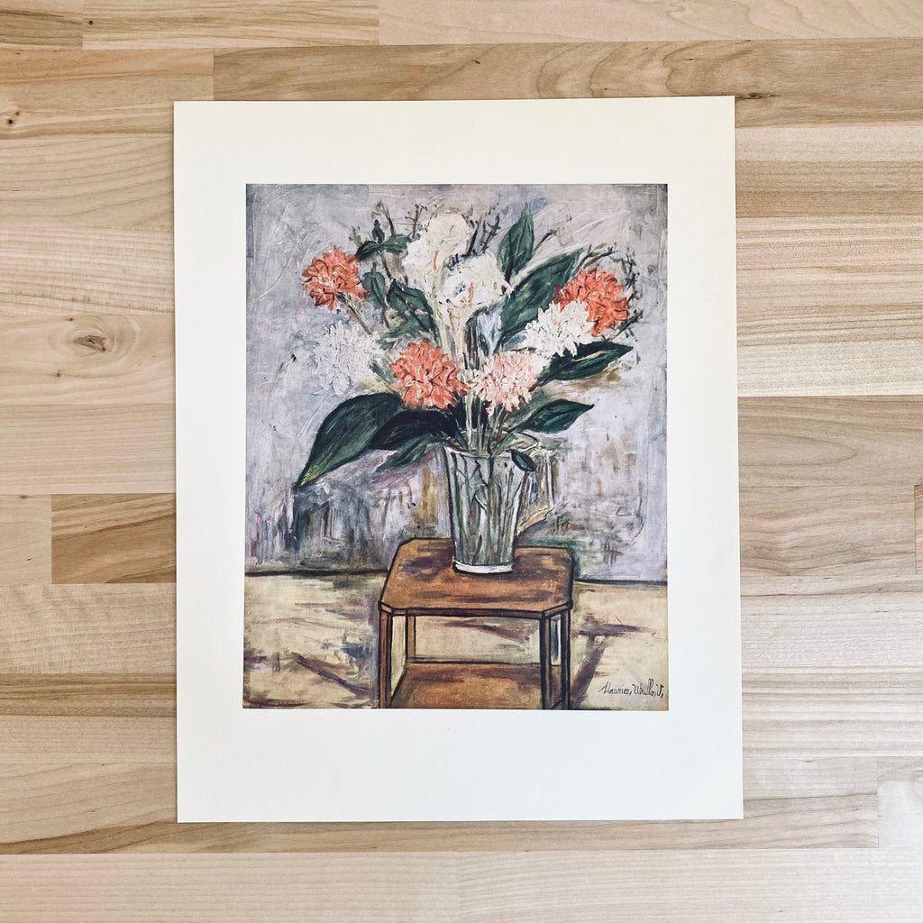 Vintage 1949 Utrillo | Floral Still Life | Flowers in Vase | White Lilacs | Roses | Golden Rule Gallery | Excelsior, MN