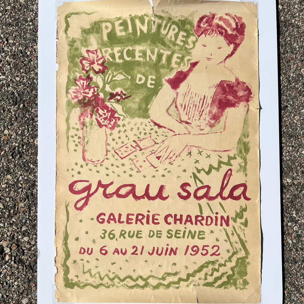 1952 Vintage Grau Sala Female Portrait Exhibition Poster at Golden Rule Gallery