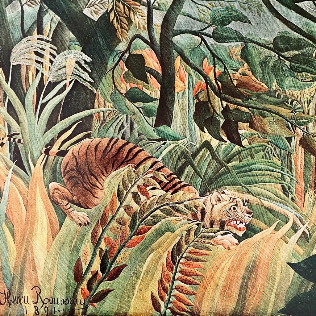 Vintage 1960 Henri Rousseau "Rain in the Jungle" Art Print | Vintage Rousseau Jungle Art Print | Golden Rule Gallery | Excelsior, MN | Vintage Art Collectibles
