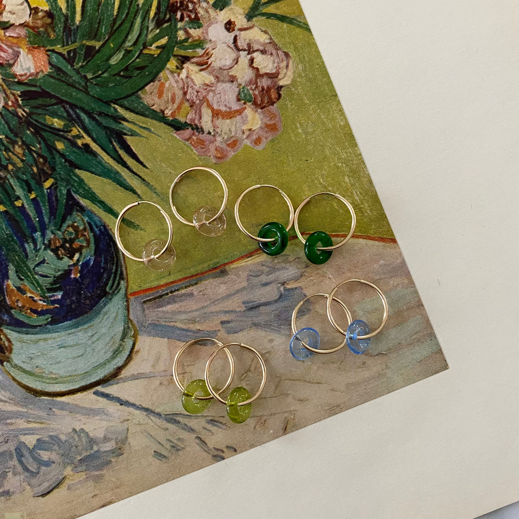 Colorful Glass Gold Hoops by Protextor Parrish at Golden Rule Gallery in Excelsior, MN