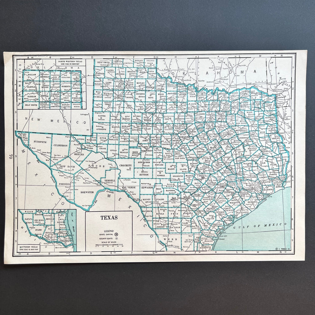 Vintage 1940 Texas Map | Texas Decor | Southern Americana Map for Framing | Golden Rule Gallery