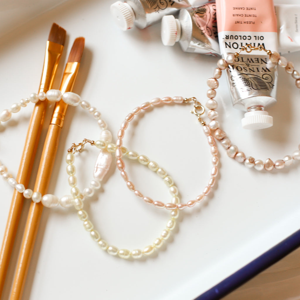 Classic White and Pink Pearl Bracelets Made in Minneapolis