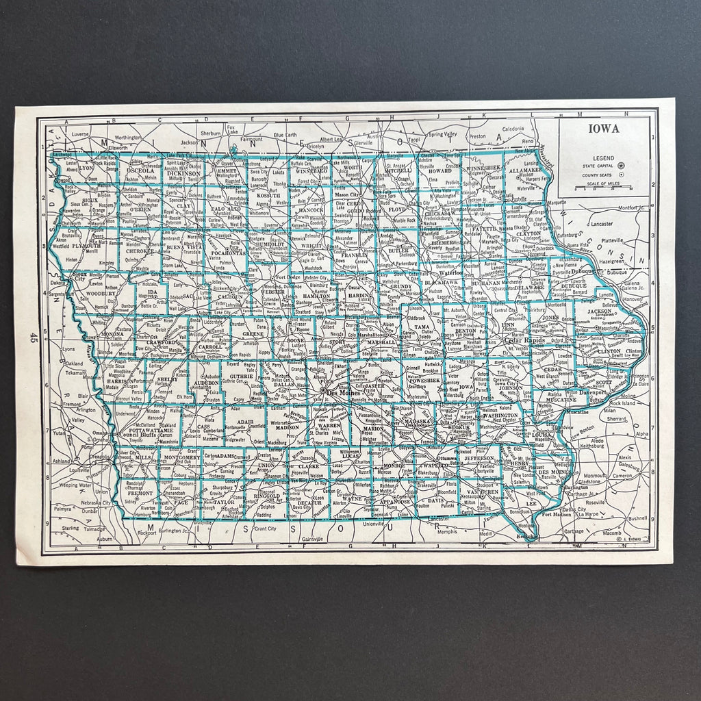 Vintage 1940 Census Map of Iowa | Midwest Americana Decor | Golden Rule Gallery