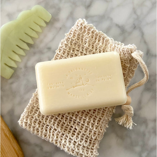 Organic Essential Oil Scented French Soap Bar with Exfoliating Pouch Bag by Cordial Organics at Golden Rule Gallery in Excelsior, MN 