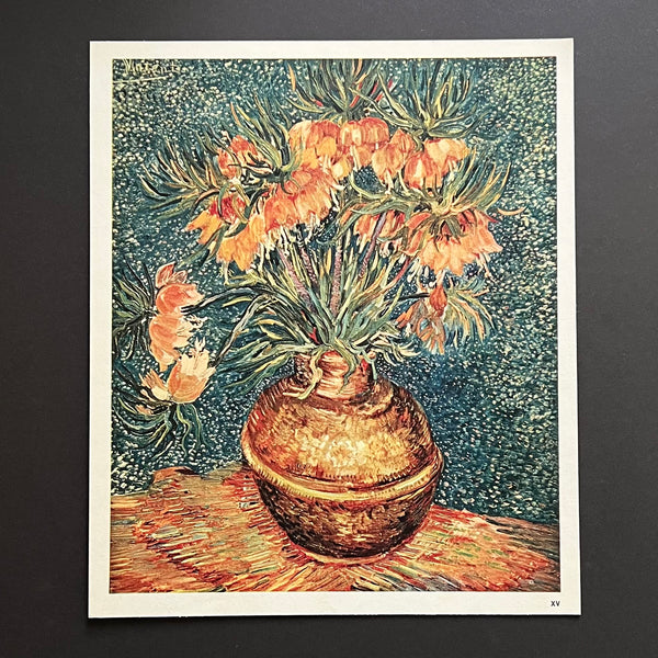 Rare Vintage 60s Van Gogh Fritillaries in a Vase Floral Art Print at Golden Rule Gallery in Excelsior, MN