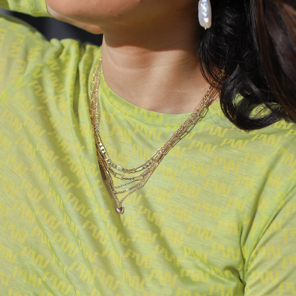 Gold Chain Necklaces Layered on Model