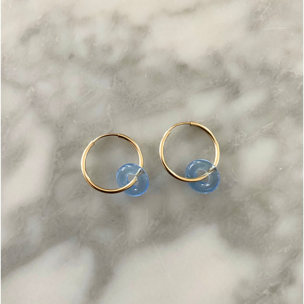Handmade in MPLS Baby Blue and Gold Hoop Earrings at Golden Rule