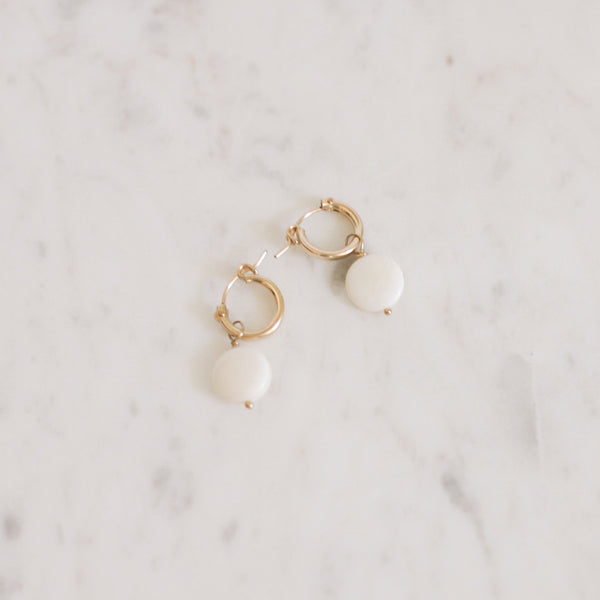 Mother of Pearl Dainty Gold Hoop Earrings by Protextor Parrish 