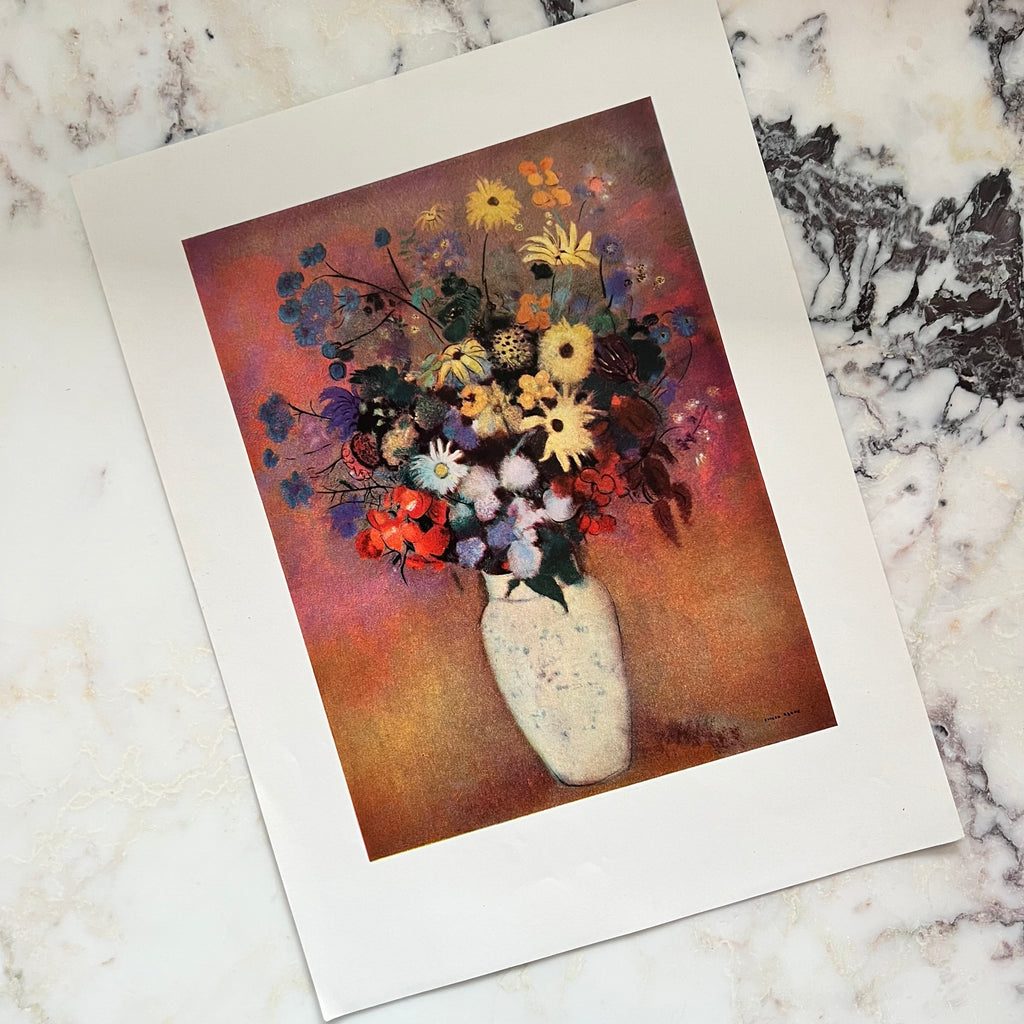Rare 40s Vintage Redon Vase with Flowers Still Life Print