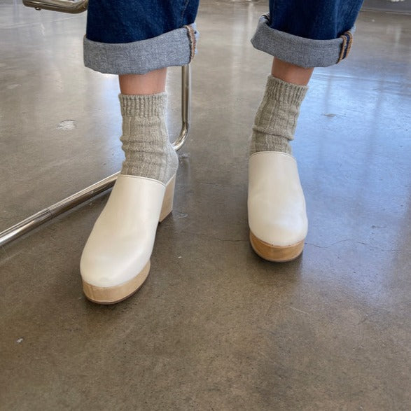 Light Sage Thick Ribbed Socks with Clogs