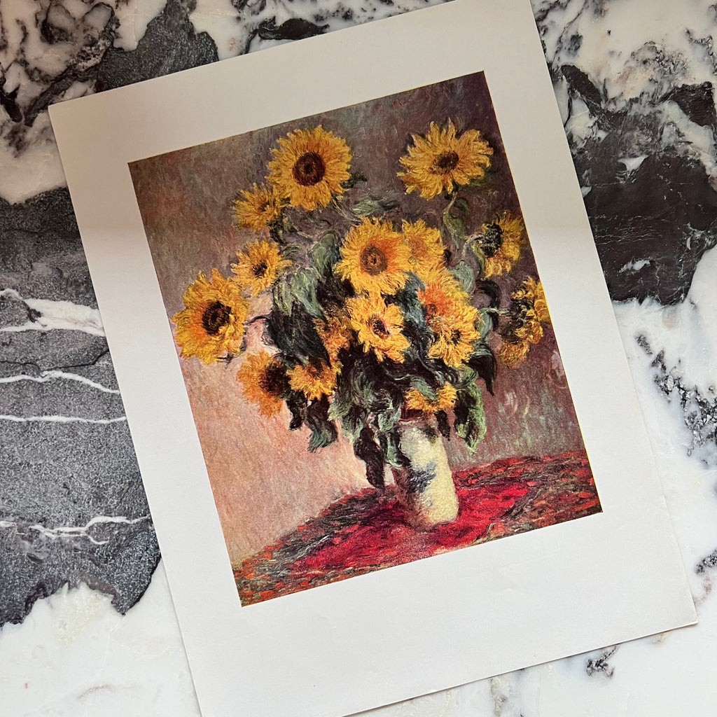 Rare Vintage 1940s Monet Sunflowers Still Life Art Print
