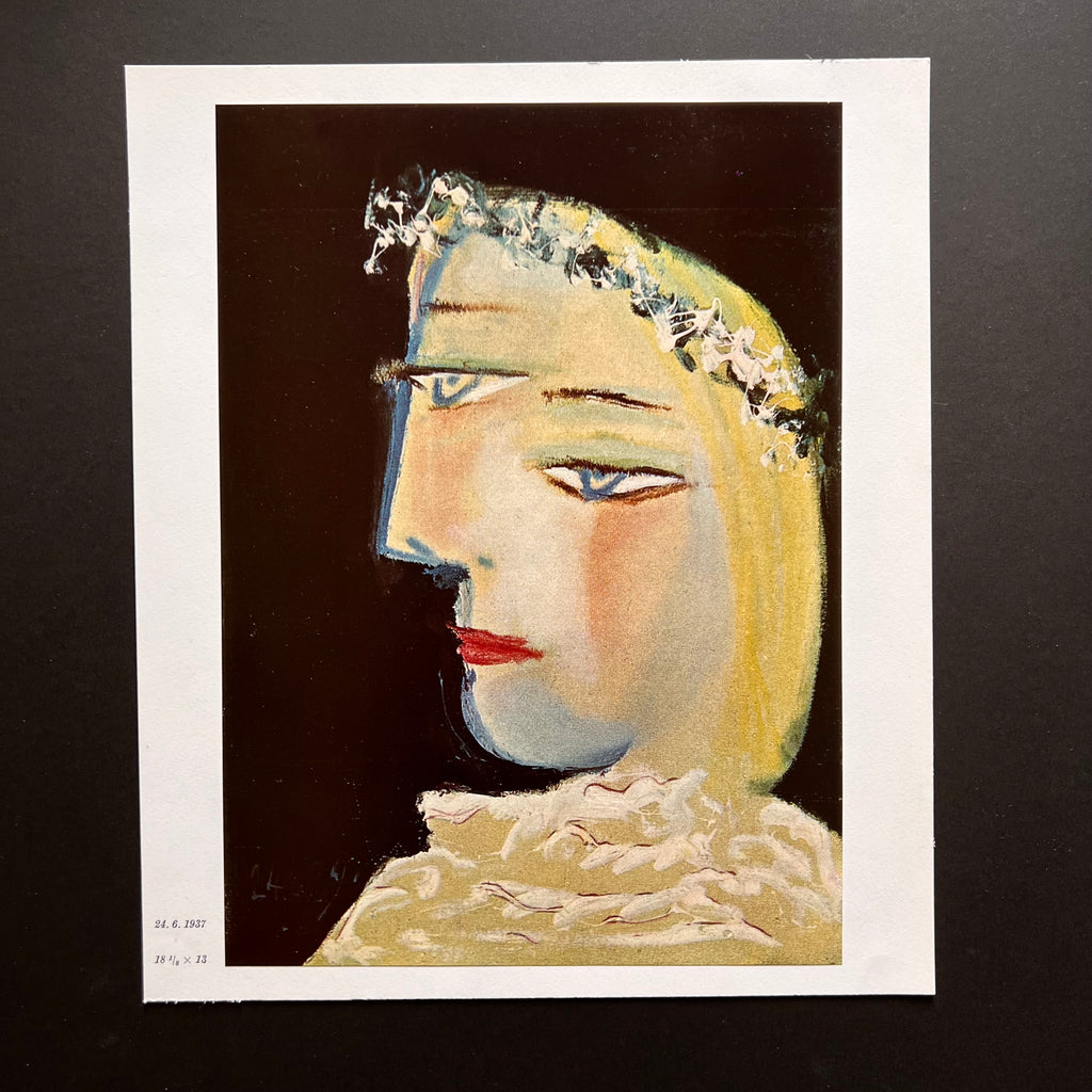 Vintage 1961 Picasso Portrait of Woman with Garland Art Print
