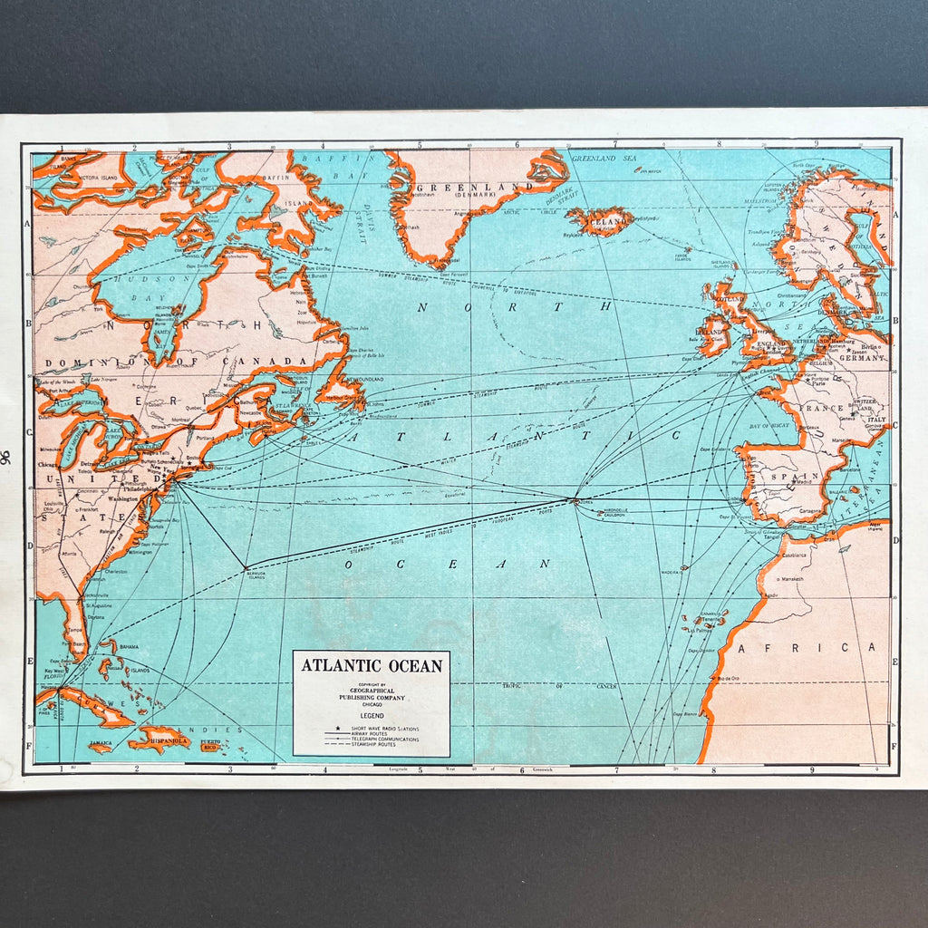 Vintage 1940s Atlantic Ocean Census Atlas Map Art Print at Golden Rule Gallery in Excelsior, MN