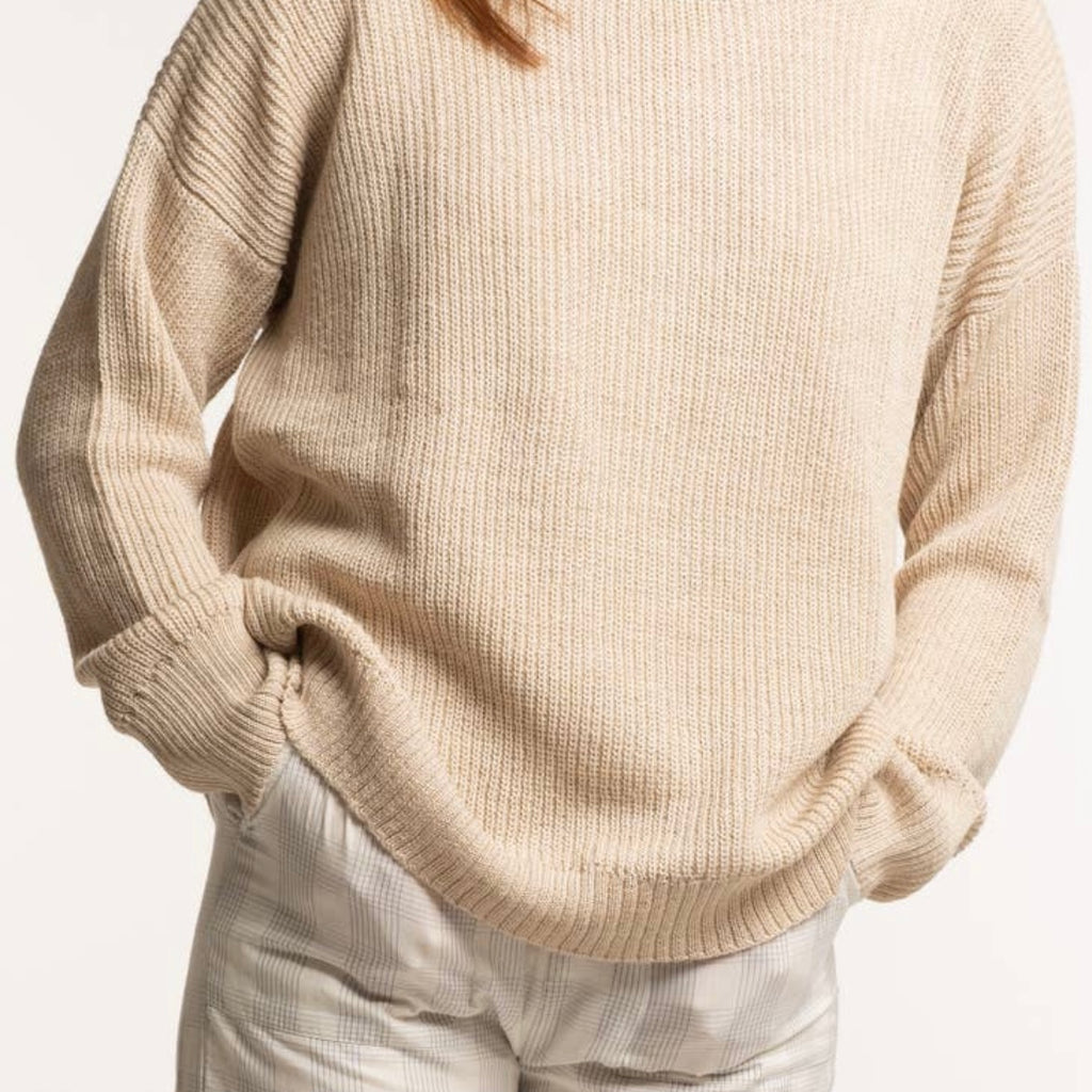 Close Up of Oat Silk Blend Sweater by Laude the Label at Golden Rule Gallery