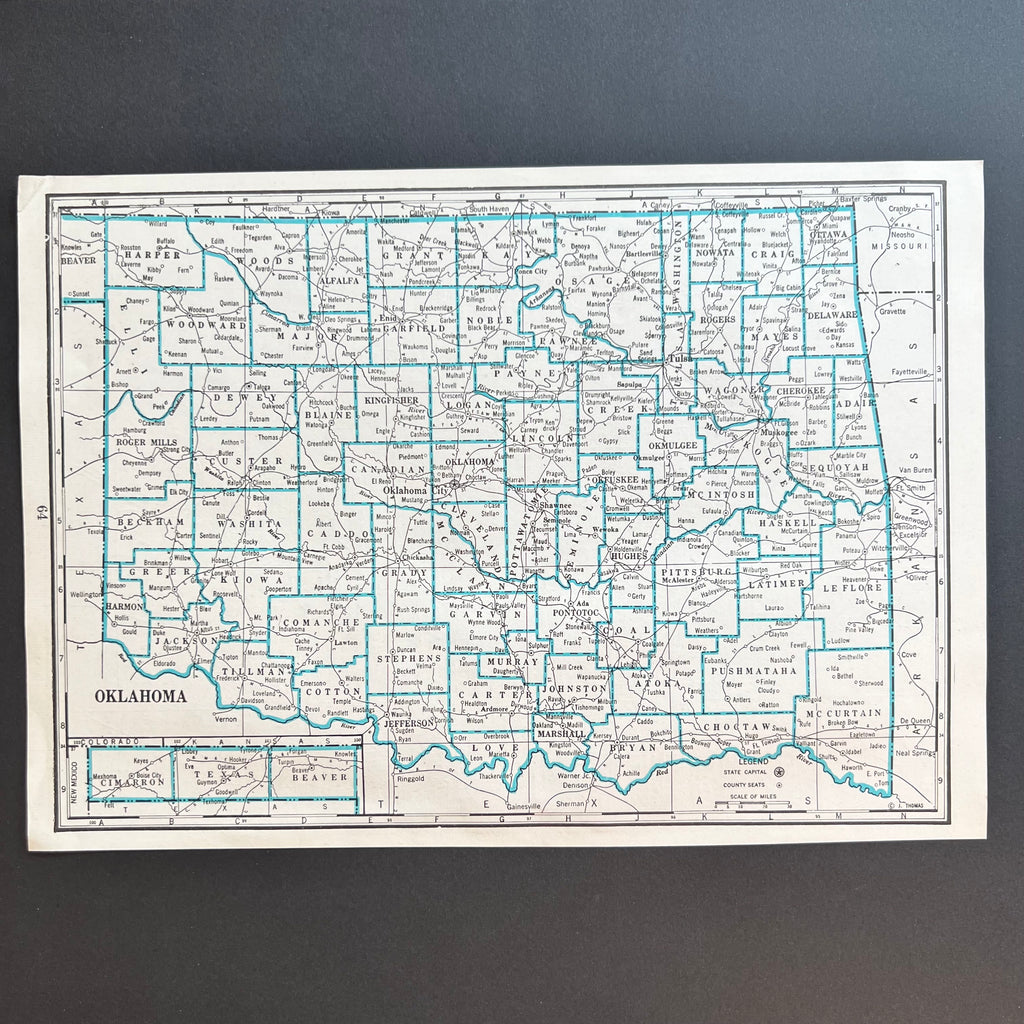 Vintage 1940 Oklahoma Atlas Map | Southern State Map | Authentic Vintage Americana for Decor | Golden Rule Gallery 