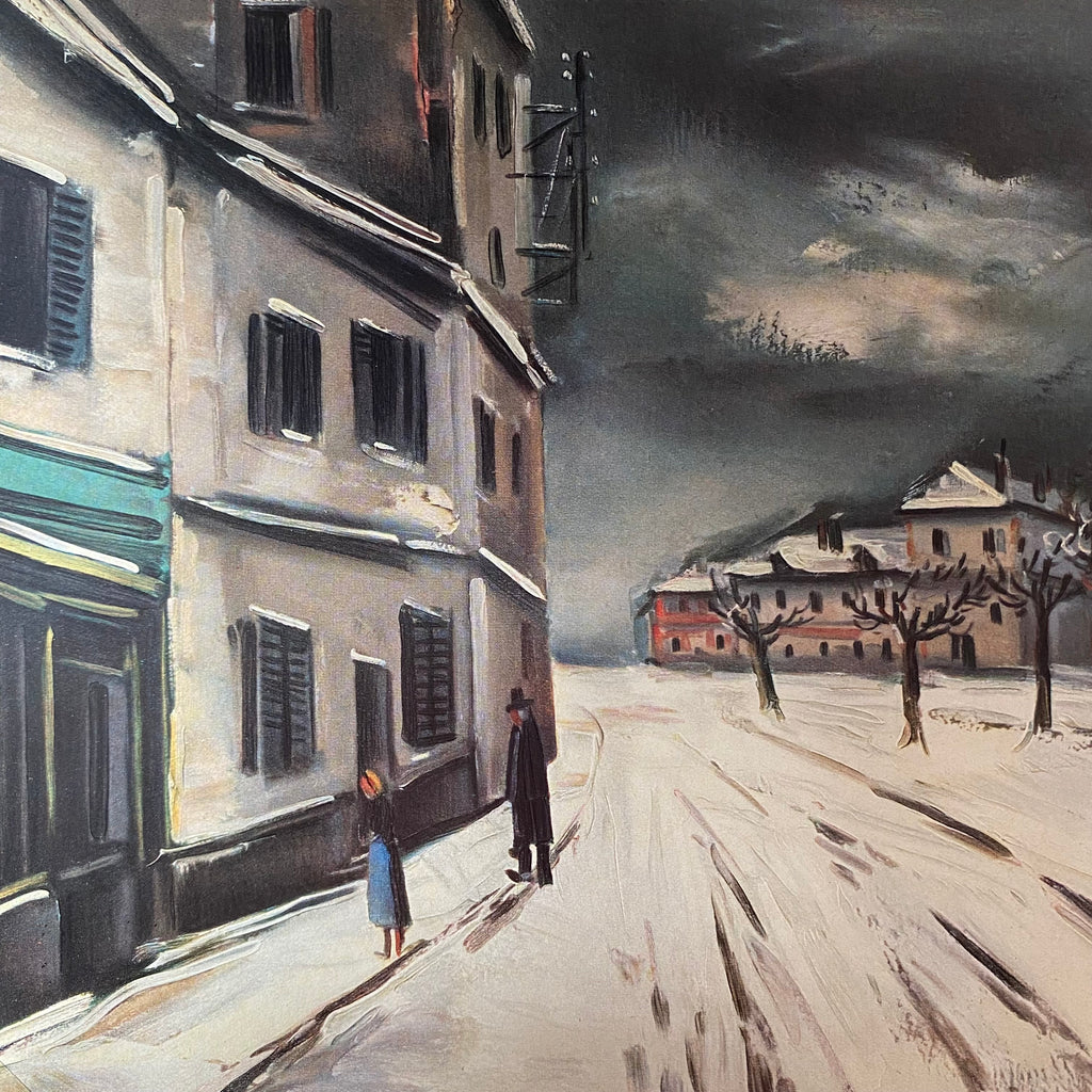 Vintage 40s Swiss Winter Landscape Art Print | Vintage Vlaminck Offset Lithograph Art Print | Winter Landscape Vlaminck Art Print | Golden Rule Gallery | Vintage Art Prints | Excelsior, MN | Vintage Art Collectibles