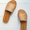 Woven Slide Sandal in Light Brown Natural Leather by Mohinders at Golden Rule Gallery in Excelsior, MN