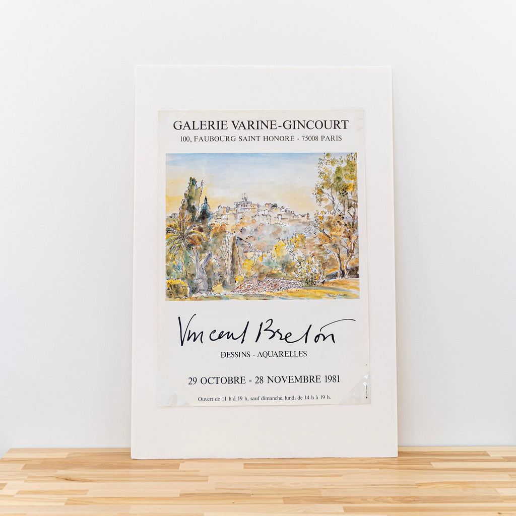 Vintage 1980s French Watercolor Museum Poster of Vincent Breton