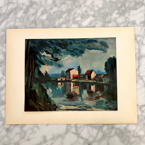 Vintage Vlaminck Art Print Reproduction | Rare 40s River Bank Offset Lithograph | 40s River Landscape Art Print | Golden Rule Gallery | Excelsior, MN | Vintage Art Prints | Vintage Art Collectibles