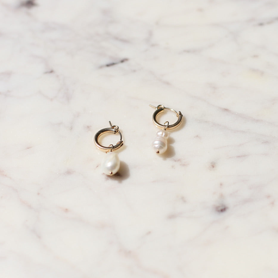 Pearl Hoop Earrings | Classic Pearl Earrings | Gold Hoops | Golden Rule Gallery | Locally Handmade | Protextor Parrish