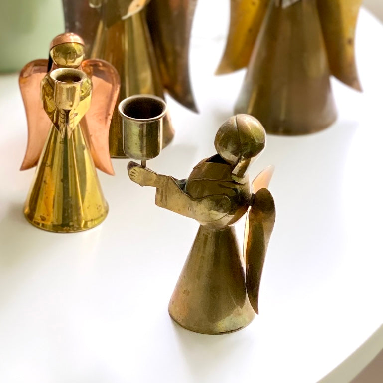 Vintage Brass and Copper Angel Taper Candle Holders from Golden Rule Gallery in Excelsior, MN