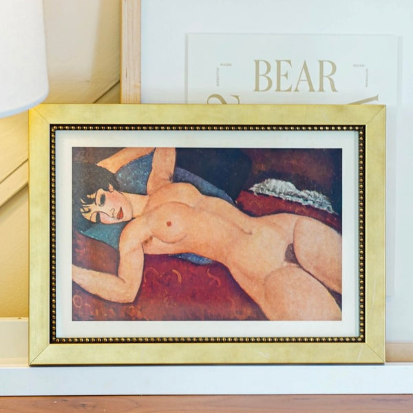 Vintage 50s Modigliani Female Nude on Cushion Framed Lithograph Print at Golden Rule Gallery