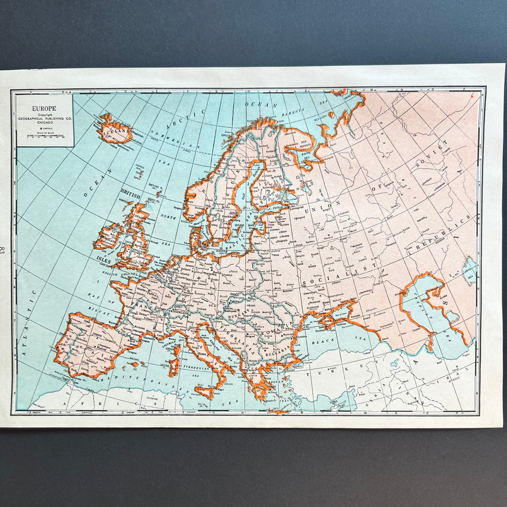 Vintage 1940s Europe Census Atlas Map Art Print at Golden Rule Gallery in Excelsior, MN