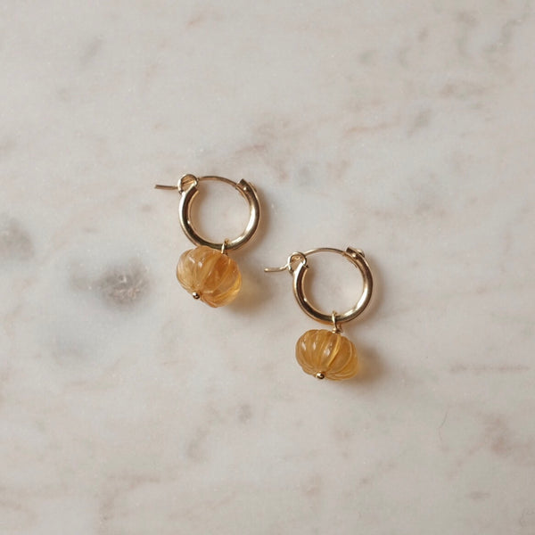 Carved Gem and Gold Hoops | Gemstone Gold Hoop Earrings | Protextor Parrish | Minnesota Jewelry | Golden Rule Gallery | Excelsior, MN