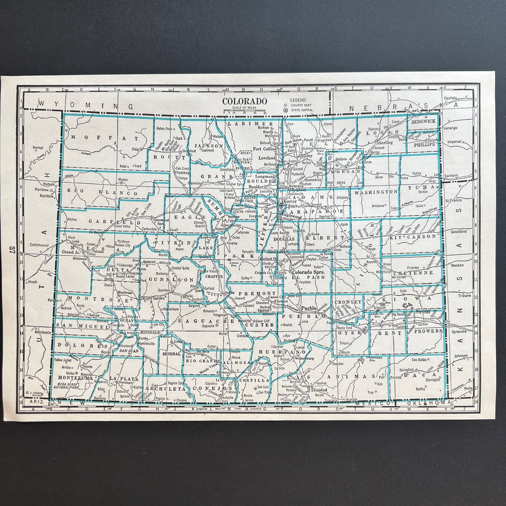 Vintage 1940 Census Map | Vintage Colorado Map | Vintage Ski State Decor | Americana West | Golden Rule Gallery