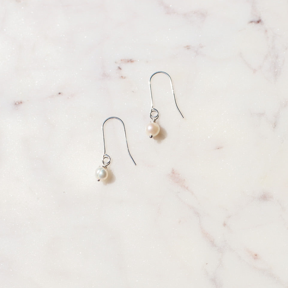 Delicate Pearl Earrings | Marne Petite Pearl Earrings | Classic Pearl Jewelry | Golden Rule Gallery | Excelsior, MN | Protextor Parrish Jewelry | Minnesota Artists | Dainty Pearl Drop Earrings 