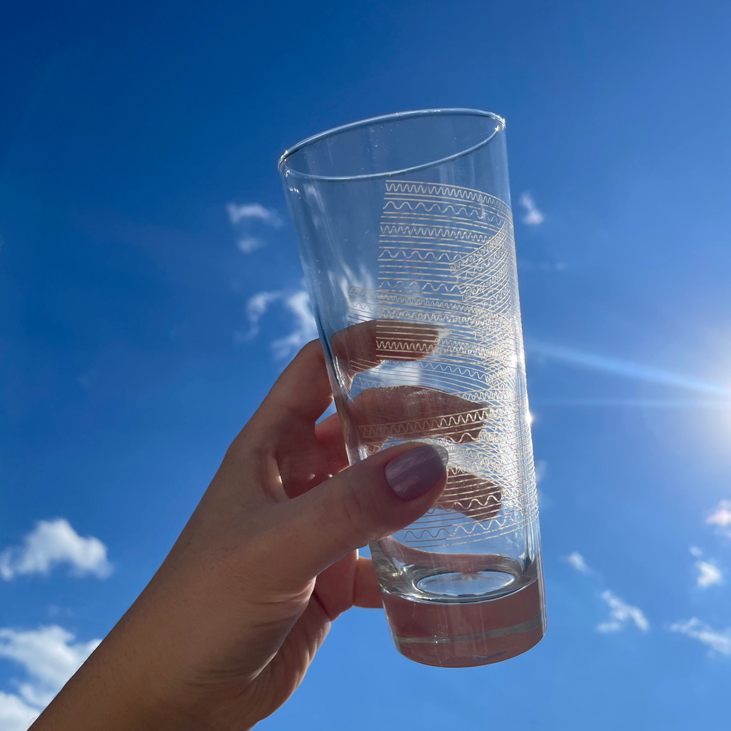 Gold Detailed Water Drinking Glass by Quench at Golden Rule Gallery in Excelsior, MN