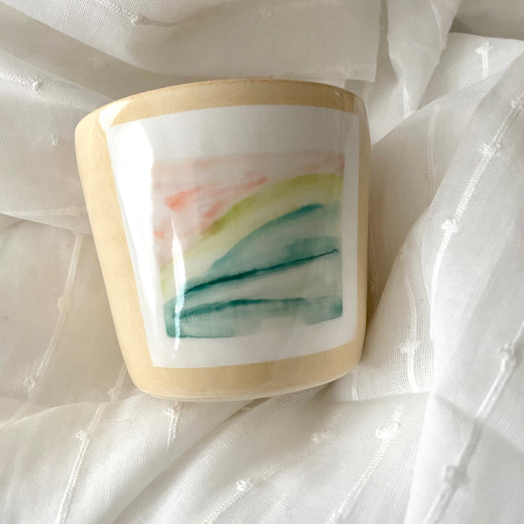 A MANO Hand Made Cup with Serene Landscape Painted Made in MPLS
