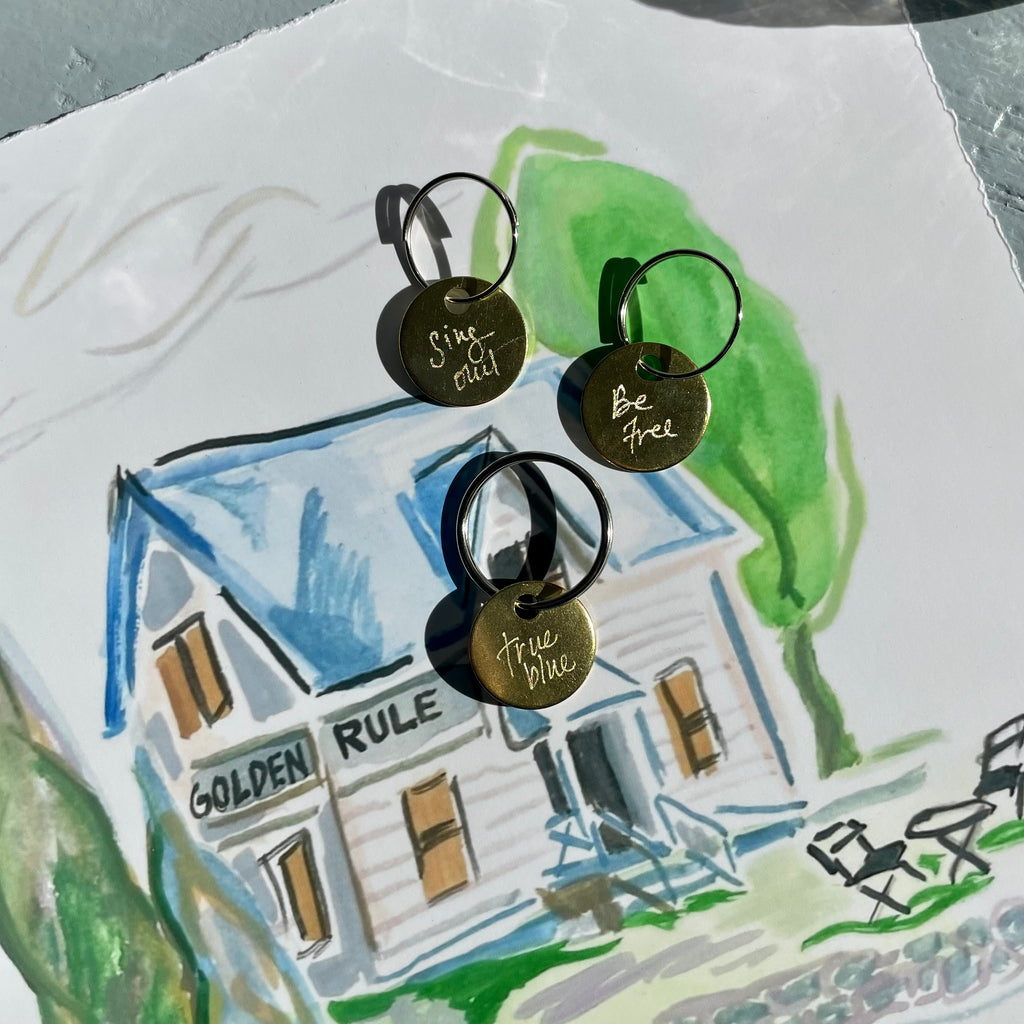 Custom Stamped Brass Key Chain at Golden Rule Gallery in Excelsior, MN