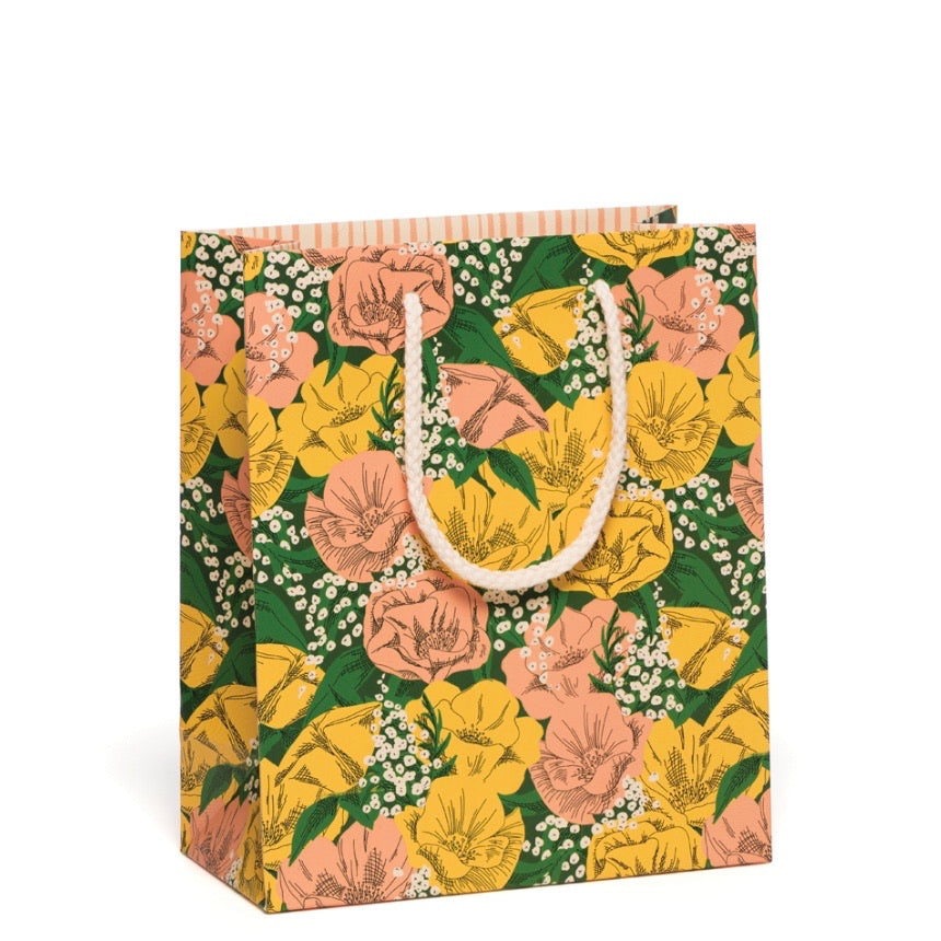 Vintage Floral Patterned Gift Bag | Golden Rule Gallery | Excelsior, MN | Red Cap Cards | Baby's Breath Gift Bag