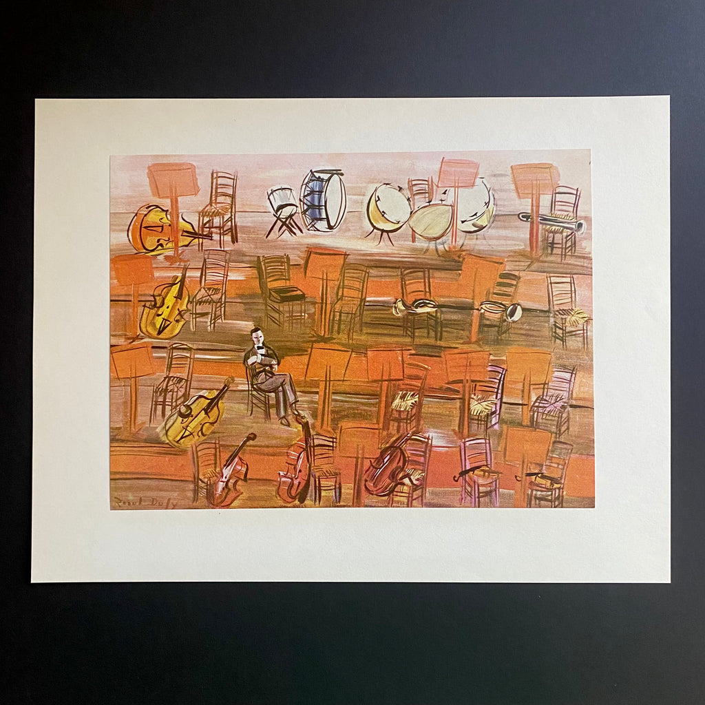 Vintage 1954 Raoul Dufy "Intermission" Offset Lithograph | Orange Orchestra Art Print | Golden Rule Gallery