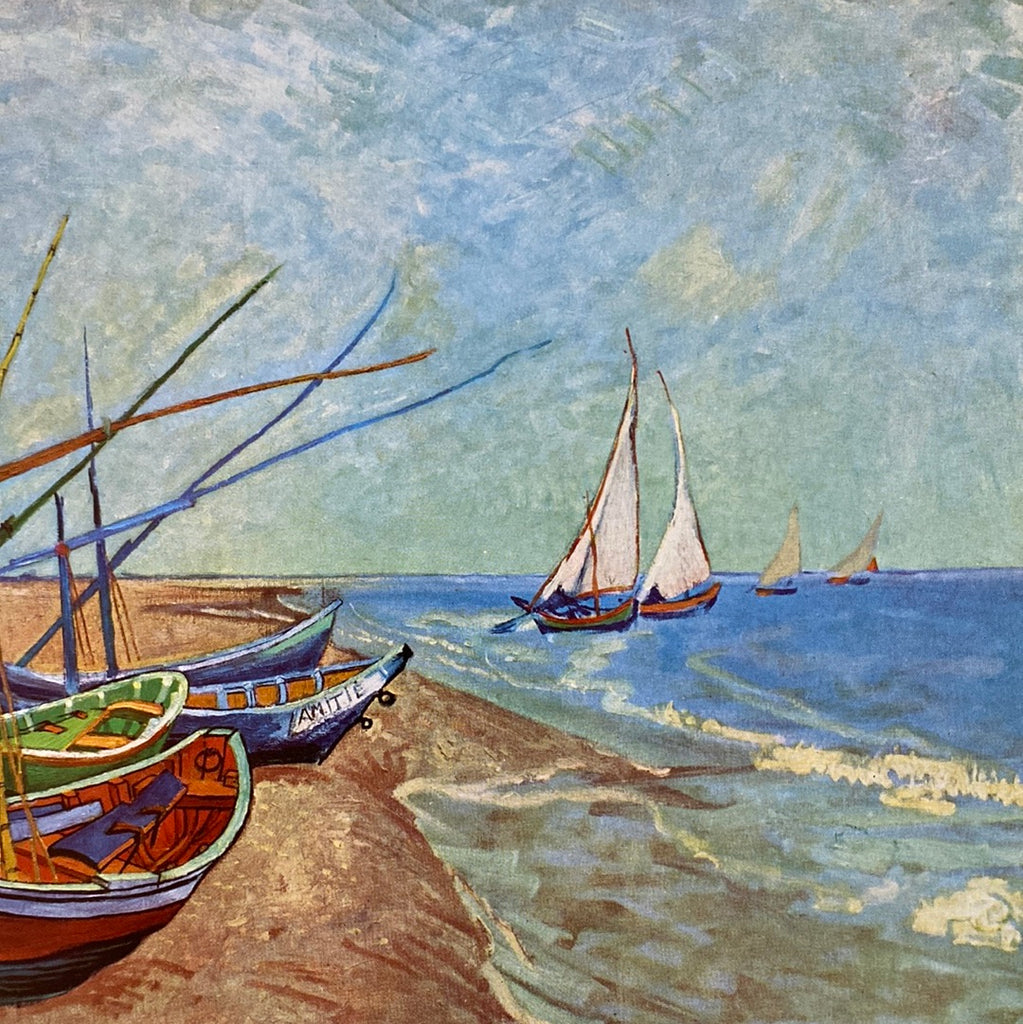 Vintage 1950's Van Gogh "Boats on the Beach" Colorplate | Vintage Seascape | Nautical Art Print | Minneapolis Gallery | Golden Rule Gallery | Excelsior, Minnesota