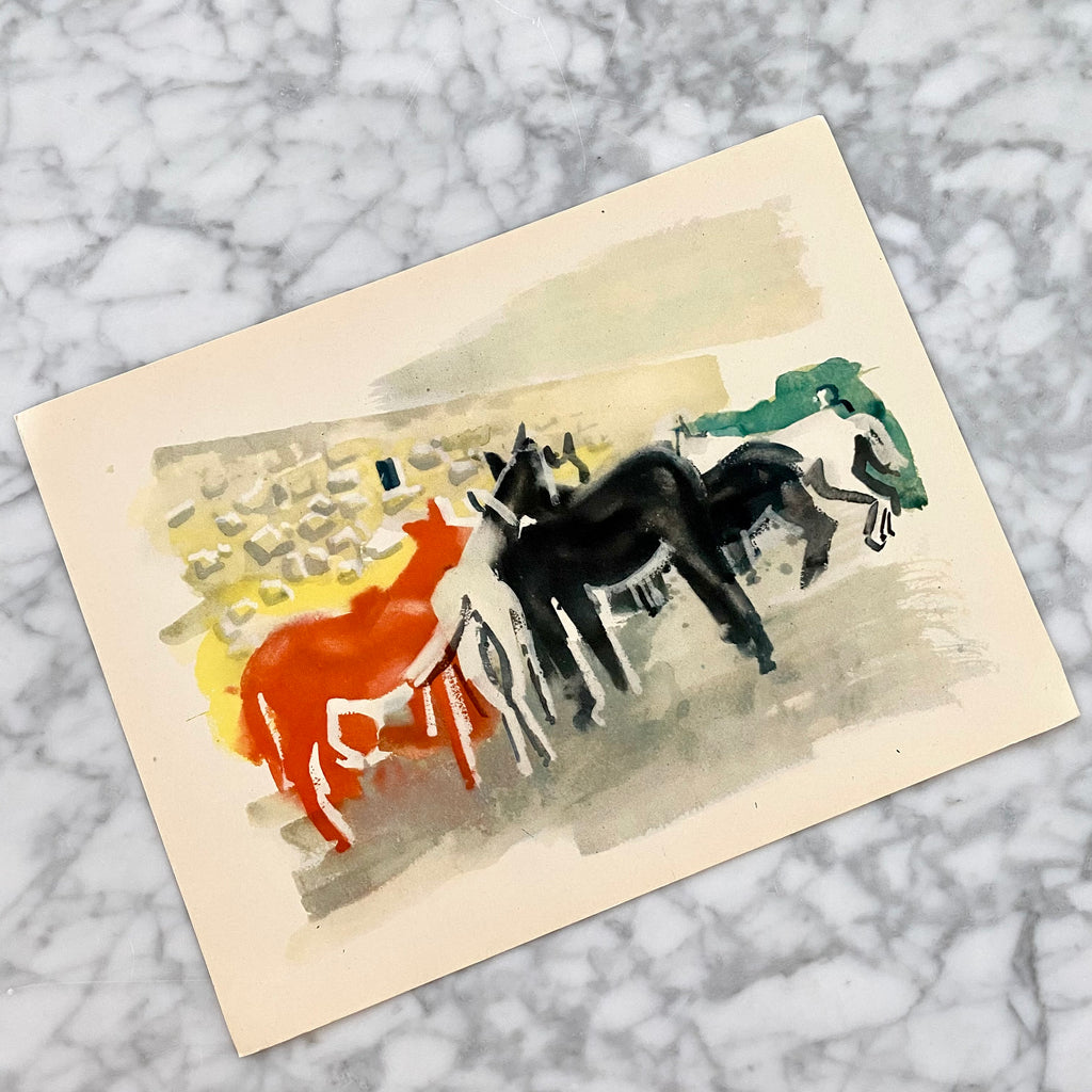 Horses Art | Vintage German Watercolor | Xaver Furh | Collectible WWII Era Print | Golden Rule Gallery | Excelsior, Minnesota 