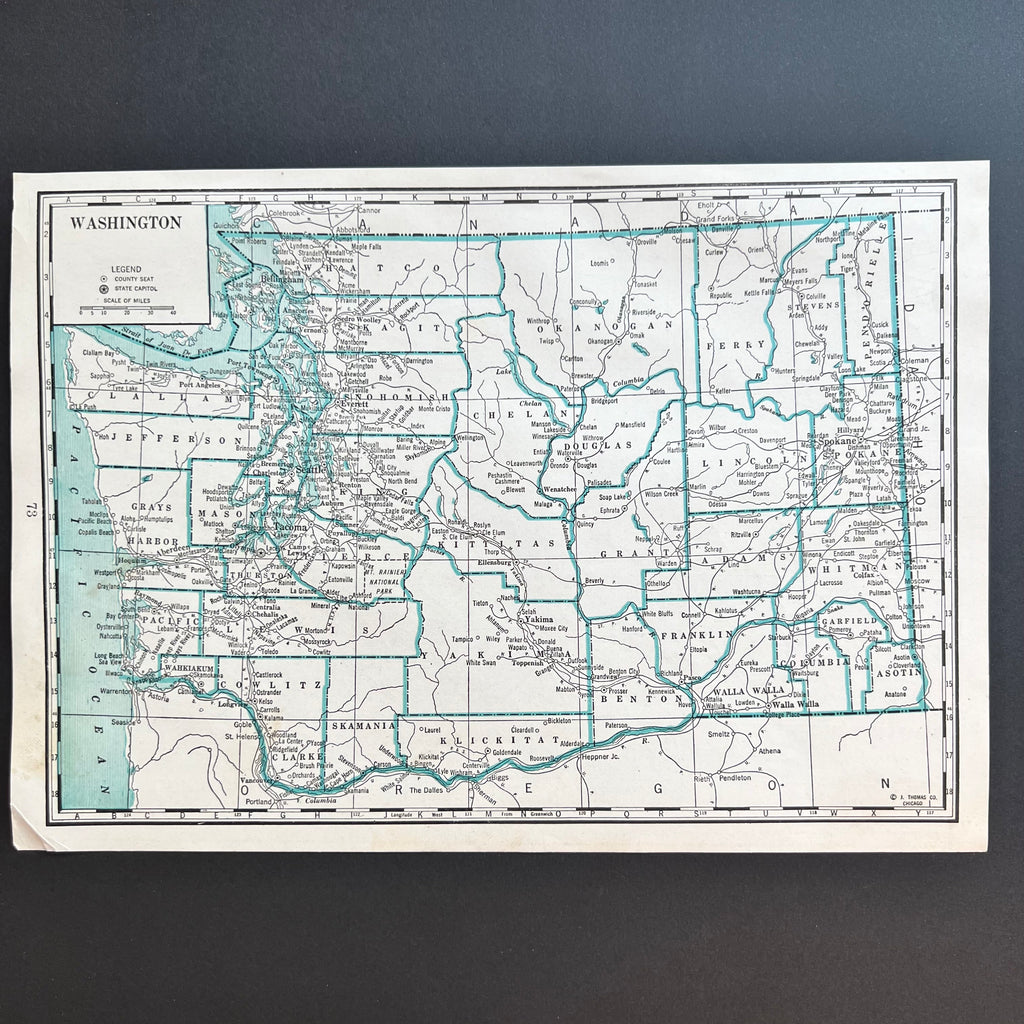 Vintage Washington State Map | Vintage Seattle Map Decor | 1940 Census | West Coast Map for Framing | Golden Rule Gallery